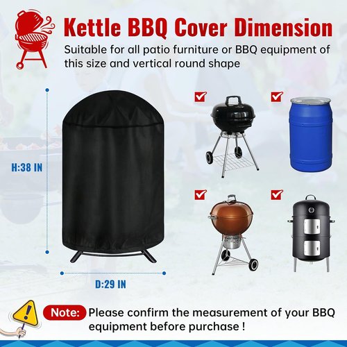 iCOVER Round Grill Cover - Waterproof 29" Dia x 38" H Dome Smoker Cover | UV Resistant BBQ Protection