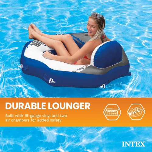 **INTEX River Run Connect Inflatable Floating Lounge - Comfortable Backrest, Built-in Cup Holder, 220lb Capacity**