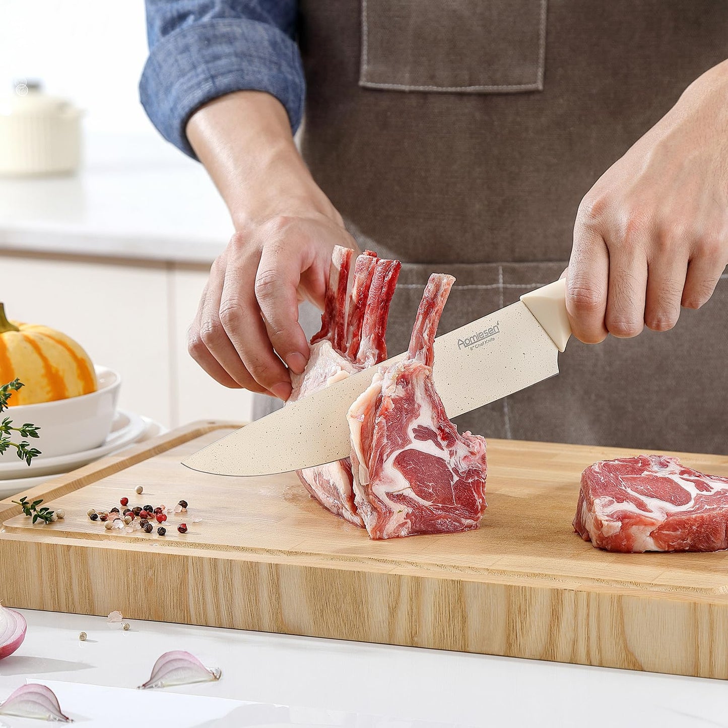 Premium Quality 8-Piece Knife Set with Block, Lightweight and Strong, ﻿ Ergonomic Handles for Home,Dishwasher Safe ﻿