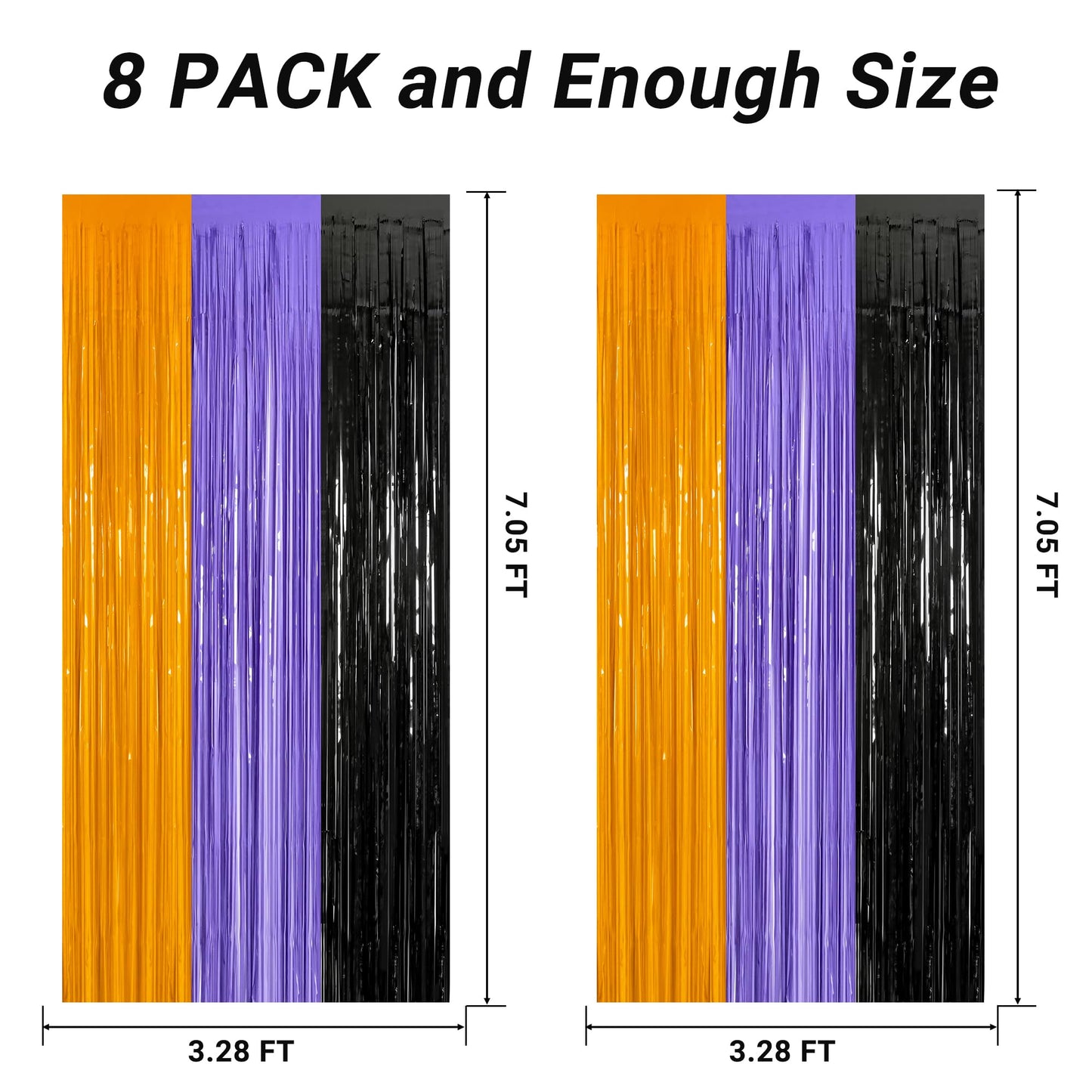 8 Pack Halloween Decorations Indoor, 3.28 FT x 7.05 FT Party Streamer, Orange Purple Black Streamer Backdrop Fringe Curtains Foil Tinsel, Halloween Party Supplies Hanging Halloween Decor
