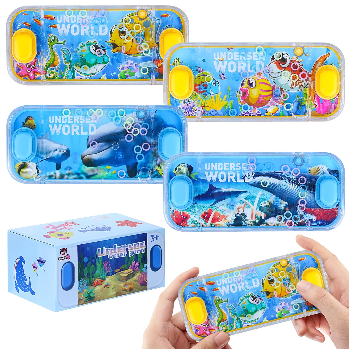 SevenQ Handheld Ocean Theme Water Toss Ring Game - 4 Pack Aqua Toys for Kids Stocking Stuffers