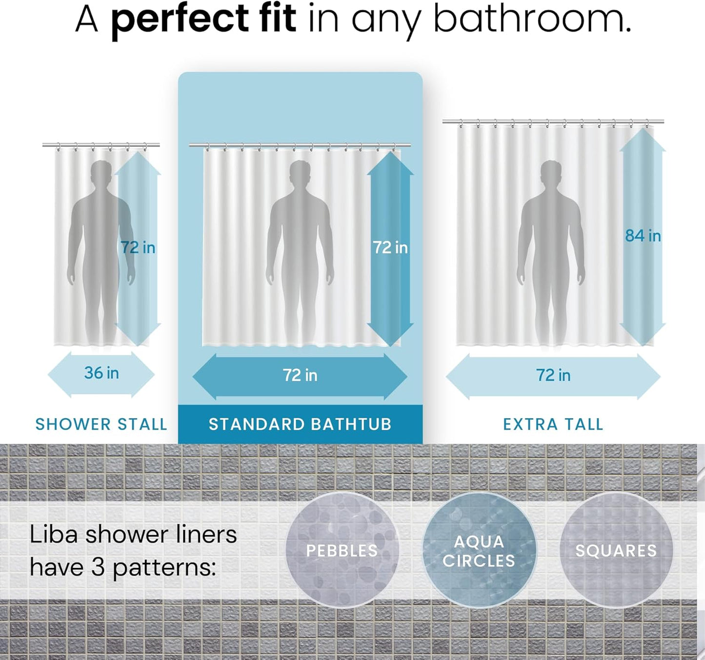 LiBa Waterproof PEVA Shower Curtain - Heavy Duty 3D Cat Eyes Design, 72x72 Inches, Rustproof Grommets