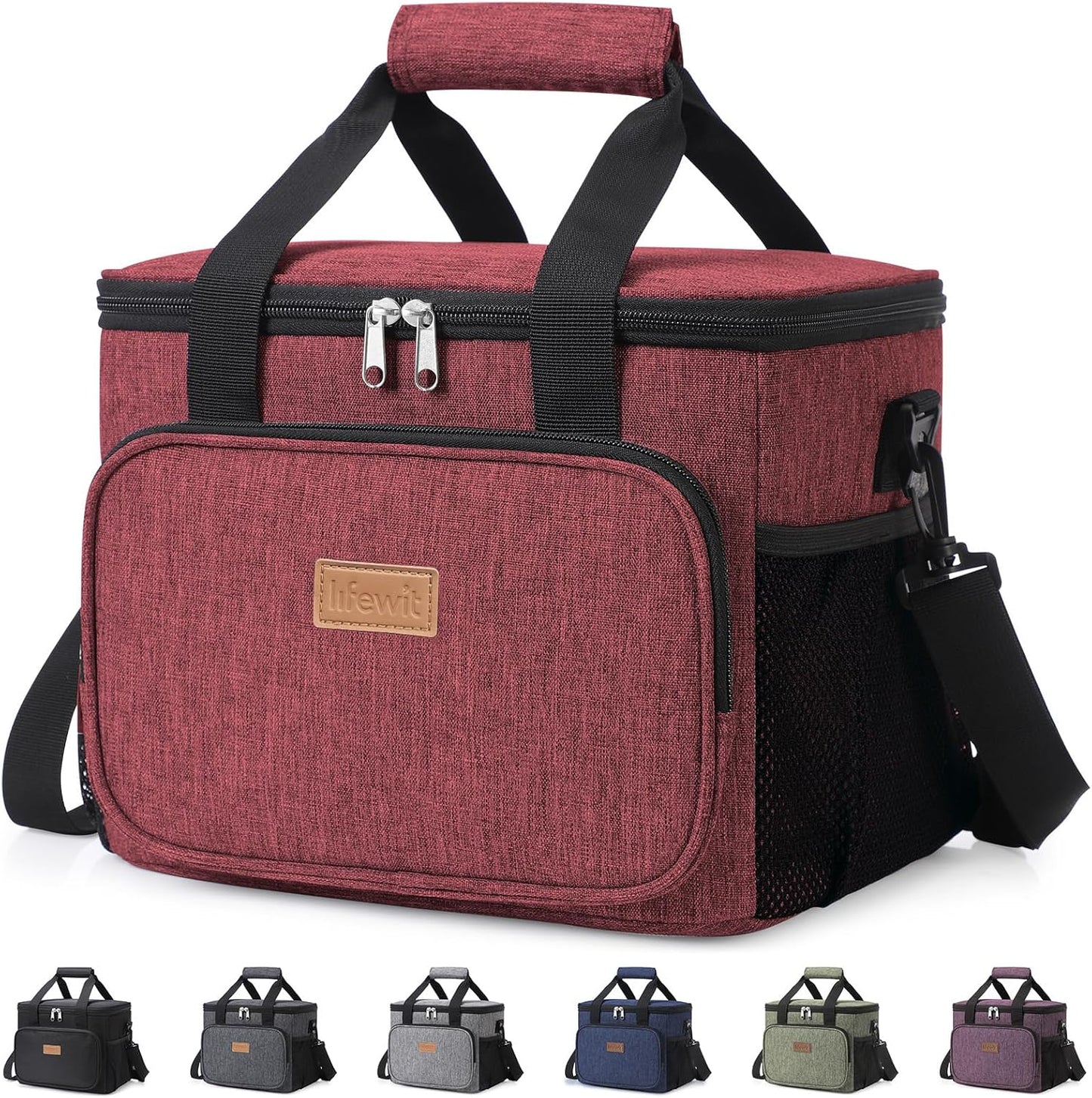 Lifewit Insulated Lunch Bag - Large Soft Cooler Tote for Adults | Burgundy 24-Can Capacity (15L)