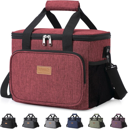 Lifewit Insulated Lunch Bag - Large Soft Cooler Tote for Adults | Burgundy 24-Can Capacity (15L)