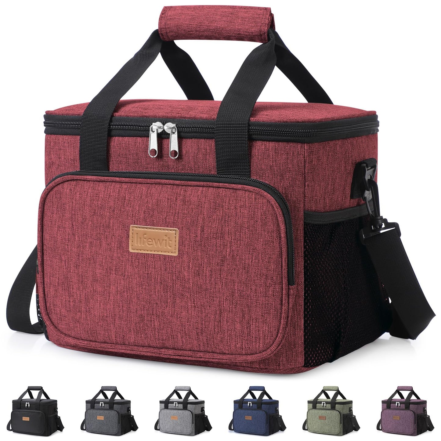 Lifewit Large Lunch Bag, Insulated Lunch Box, Soft Cooler Cooling Tote for Adult Men Women, Burgundy 24-Can (15L)