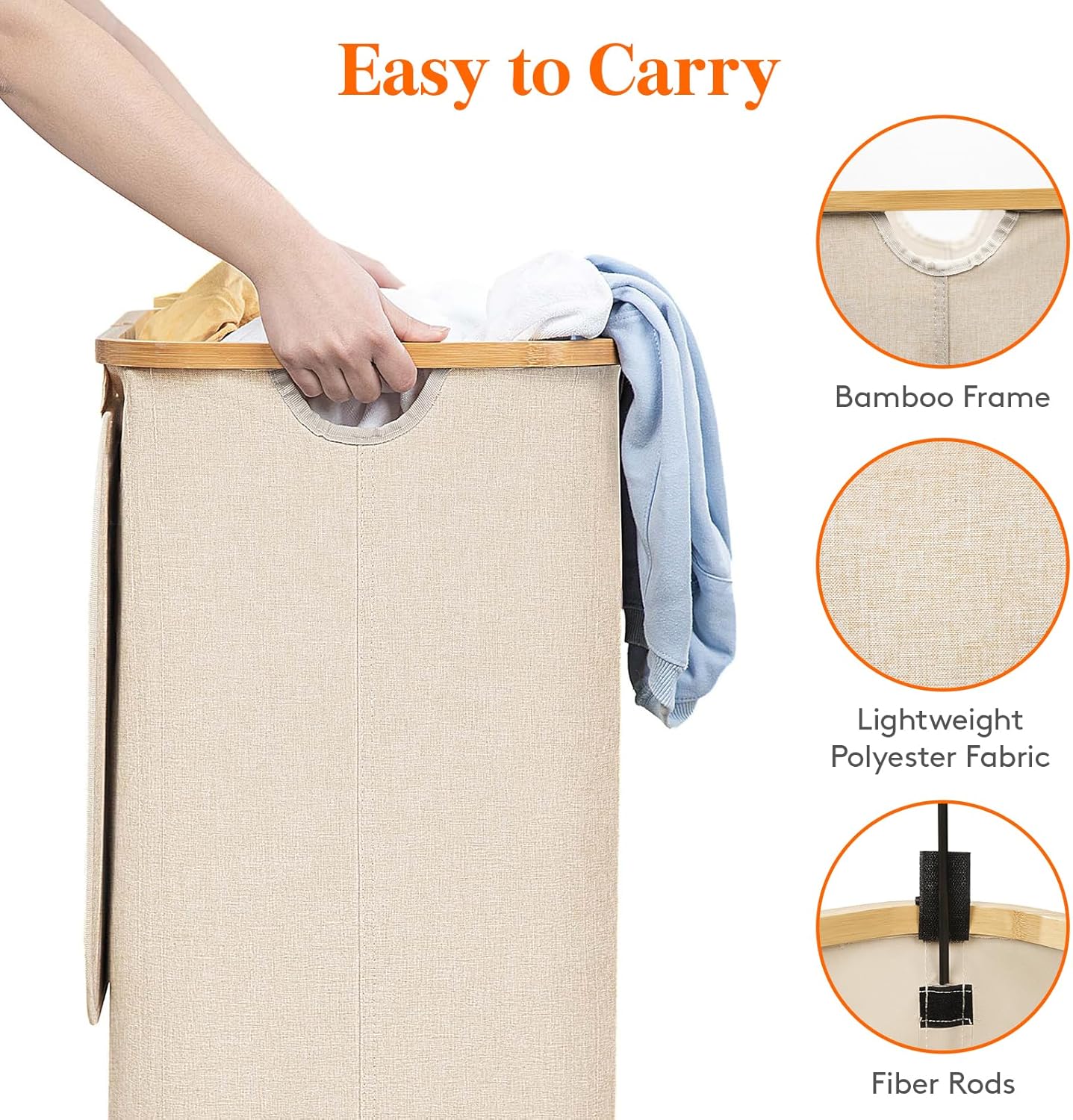 Lifewit 100L Laundry Basket - Large Collapsible Hamper with Lid & Bamboo Handles | Beige & Black