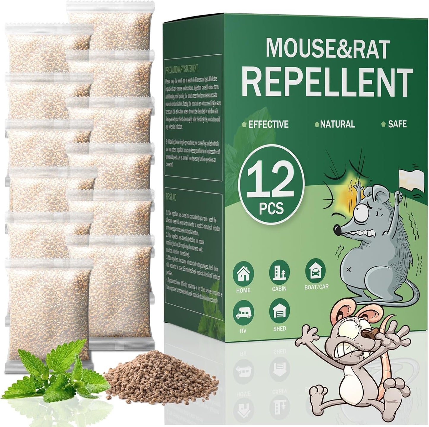 Skiennix Rodent Repellent Pouches - Natural Peppermint Oil Deterrent | Extra-Strength 12 Pack for Indoor & Outdoor Use