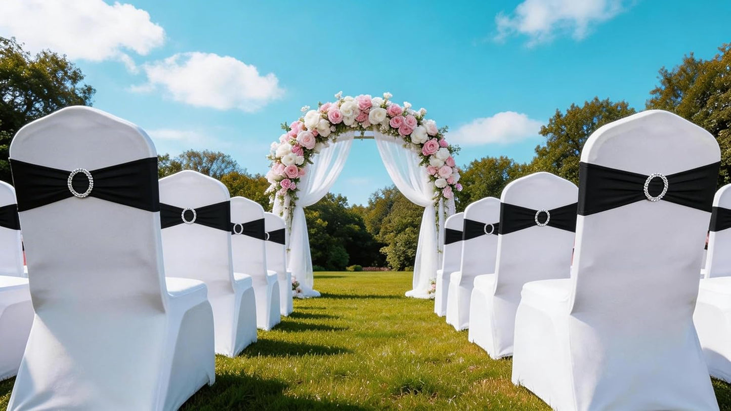 Skiennix 50 Pack Black Spandex Chair Sashes - Elegant Buckles for Weddings & Events | Versatile Decorations