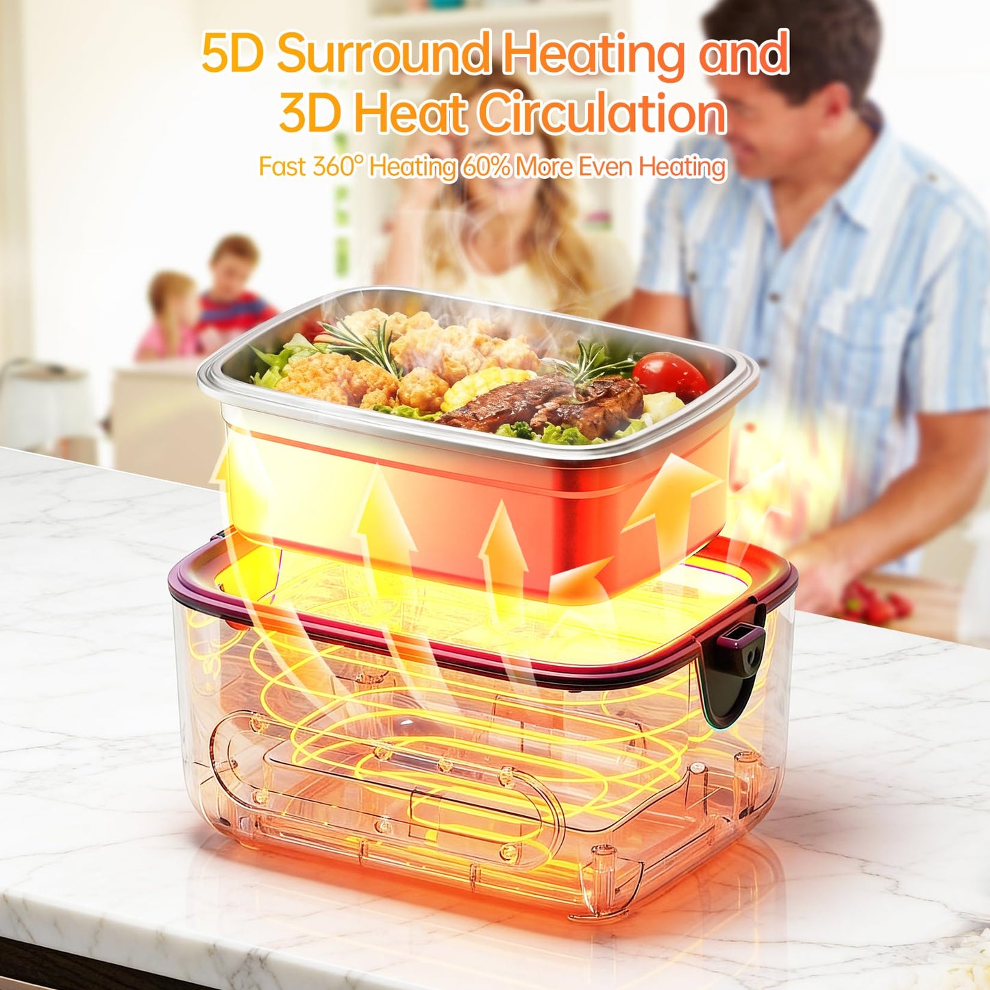 Zapone 2X1.2L Cordless Electric Lunch Box For Adults,6x4000mAh Rechargeable lunch box Upgared 100W 5D Surround Heat Tech,Food Warmer 220°F Max,with Dual Insulated Bag,BPA Free,Brown
