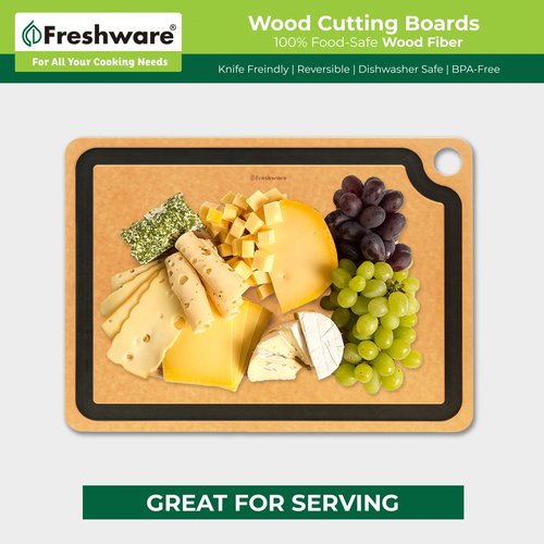 Cutting Board for Kitchen Dishwasher Safe, Wood Cutting Board, Premium Wood Fiber, Juice Grooves, Non-Porous, Reversible, Extra Large, 17.3 x 12.8-inch, Natural Slate