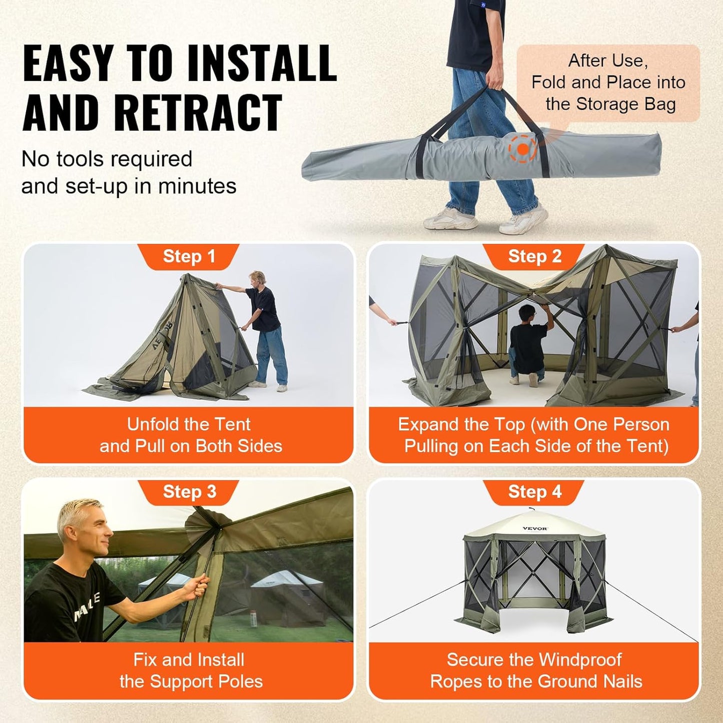 VEVOR Pop Up Gazebo | 6-Sided Canopy Sun Shelter with Removable Privacy Cloths | 10x10FT Army Green