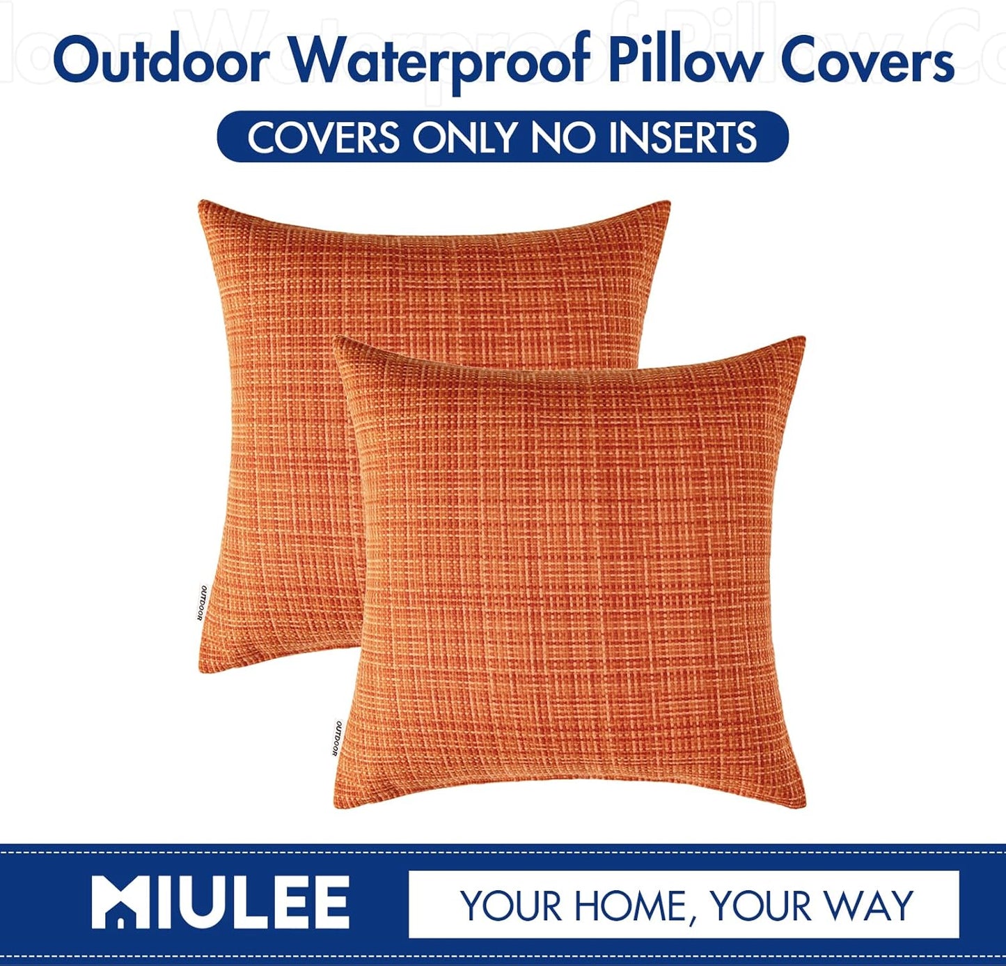 MIULEE Outdoor Waterproof Throw Pillow Covers - Decorative Farmhouse Cushion Covers | 16x16 Inch, Orange, Pack of 2