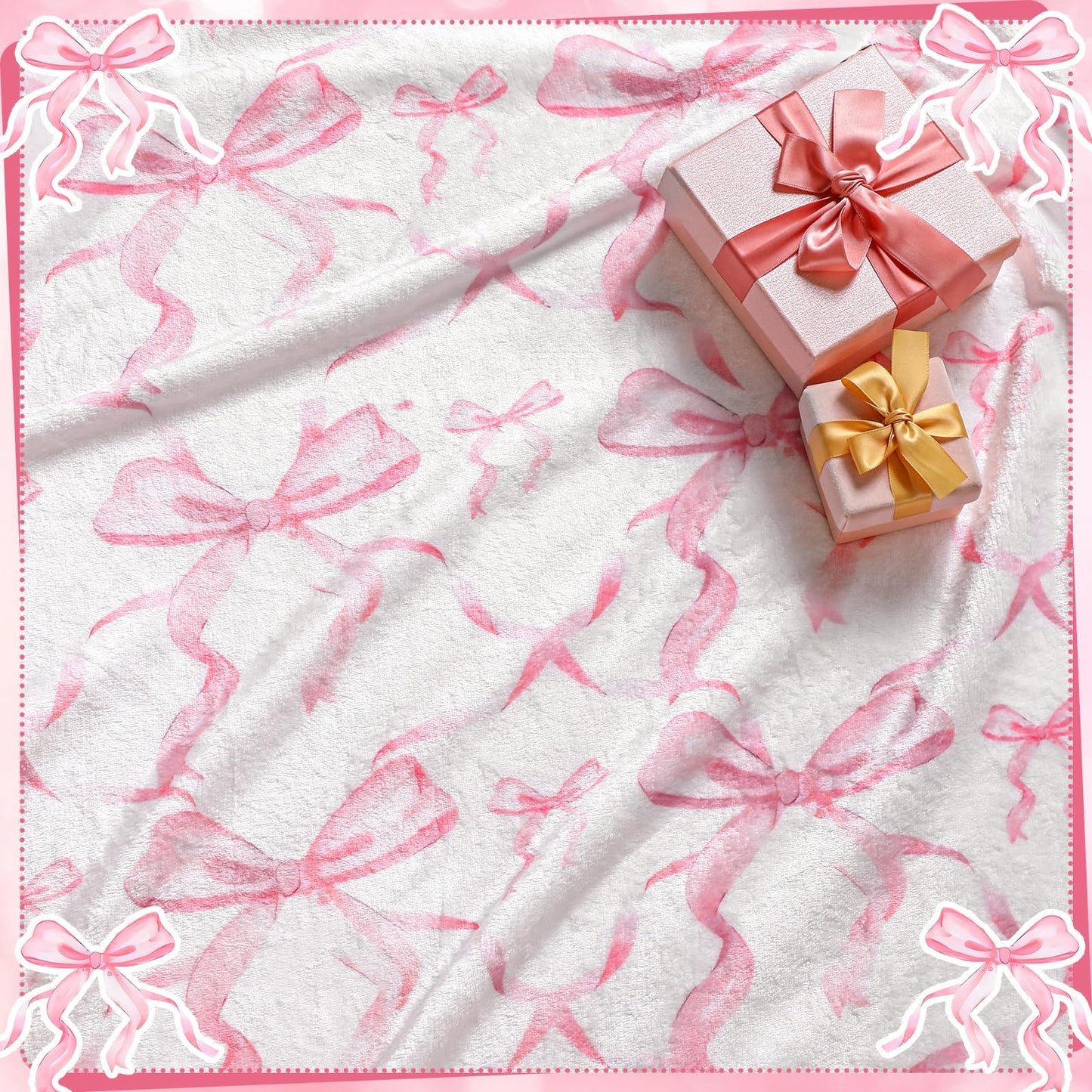 Buryeah Pink Bow Throw Blanket 50"x60" Ultra Soft Flannel Coquette Aesthetic Blanket for Girls Women Preppy Room Decor for Bed Sofa Spring Wedding Mother's Day Graduation Back to School Gift