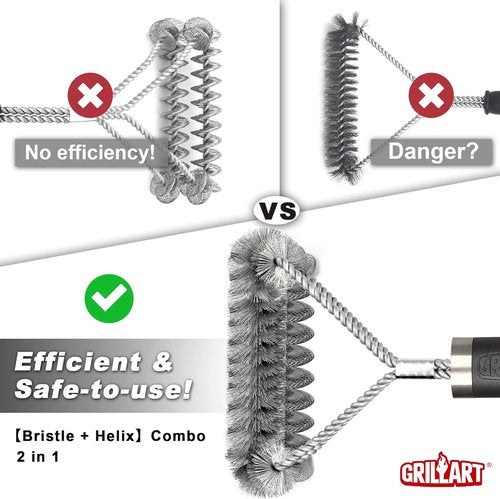 GRILLART Grill Brush - Safe & Efficient 18" BBQ Cleaner with Wire & Helix Design | Ideal for Gas & Porcelain Grates