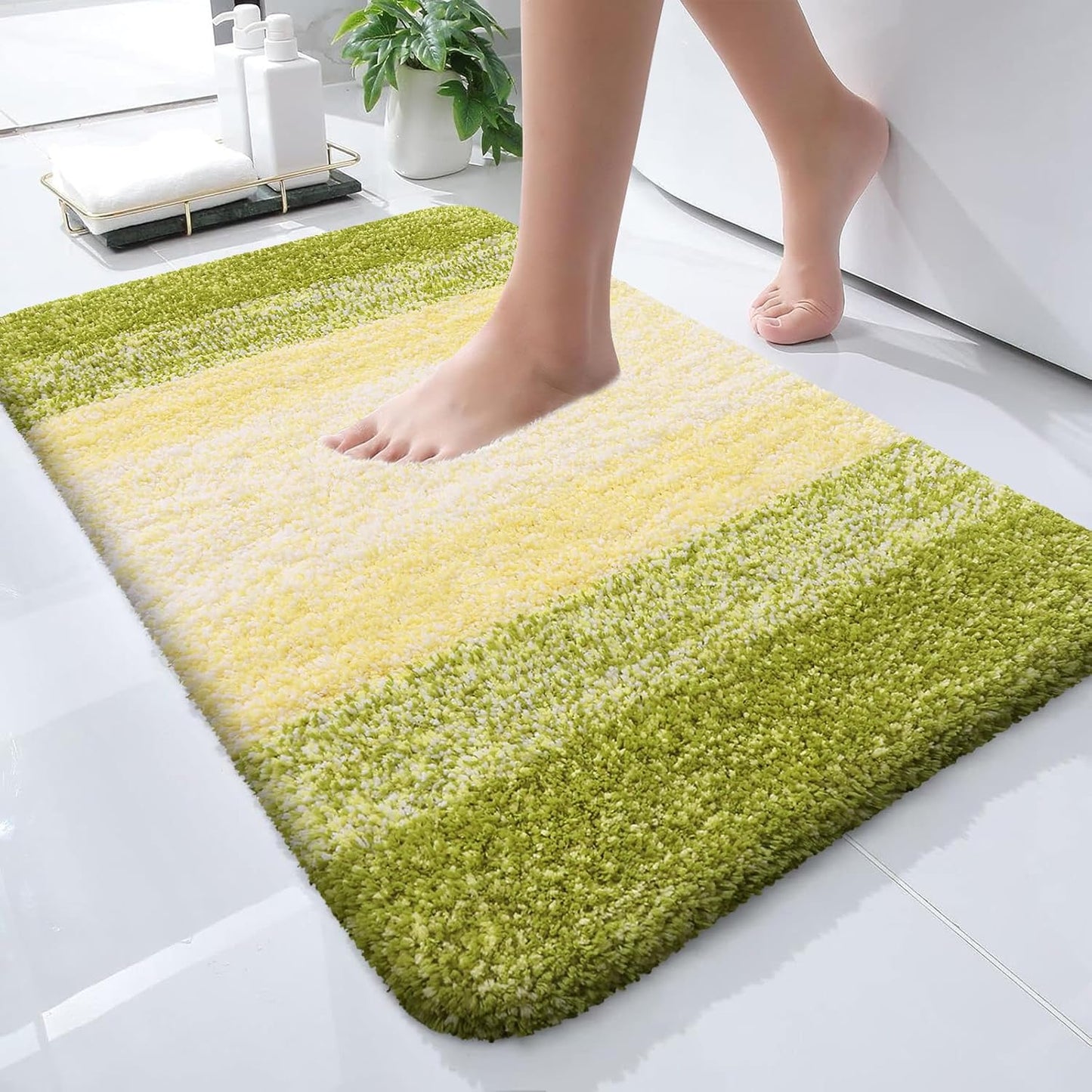 OLANLY Small Bathroom Rugs - Extra Soft Microfiber Mat 24x16 | Quick Dry, Washable, Olive Green