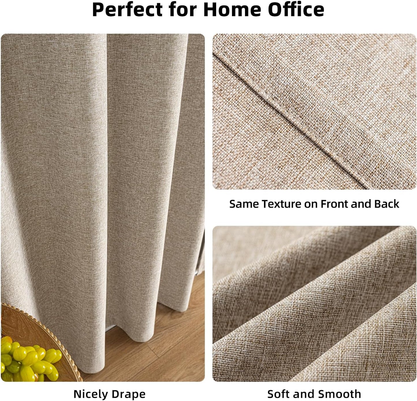 Skiennix 100% Blackout Curtains - Double-Sided Linen Texture, Thermal Insulated Drapes | 2 Panels, 42 x 63 Inch