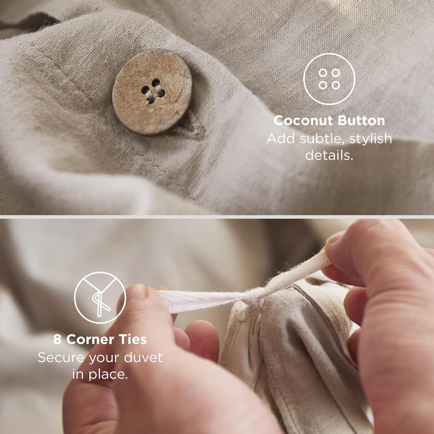 Bedsure Linen Duvet Cover Queen - Breathable Linen Cotton Blend Bedding Set for Hot Sleepers | 3-Piece in Linen Color