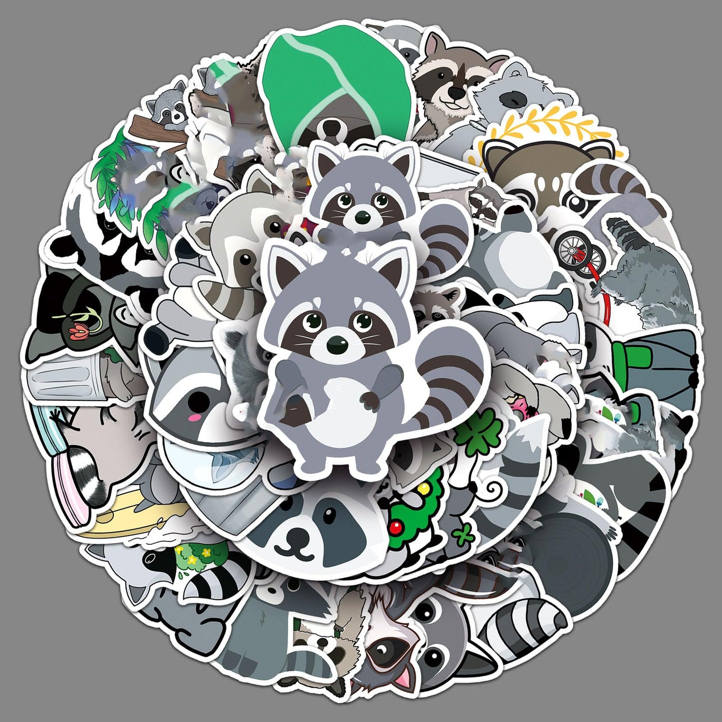 50Pcs Cute Raccoon Stickers Vinyl Aesthetic Decals for Laptops Skateboards Luggage Helmets Bikes and Phones Teens Adults and Animal Fans