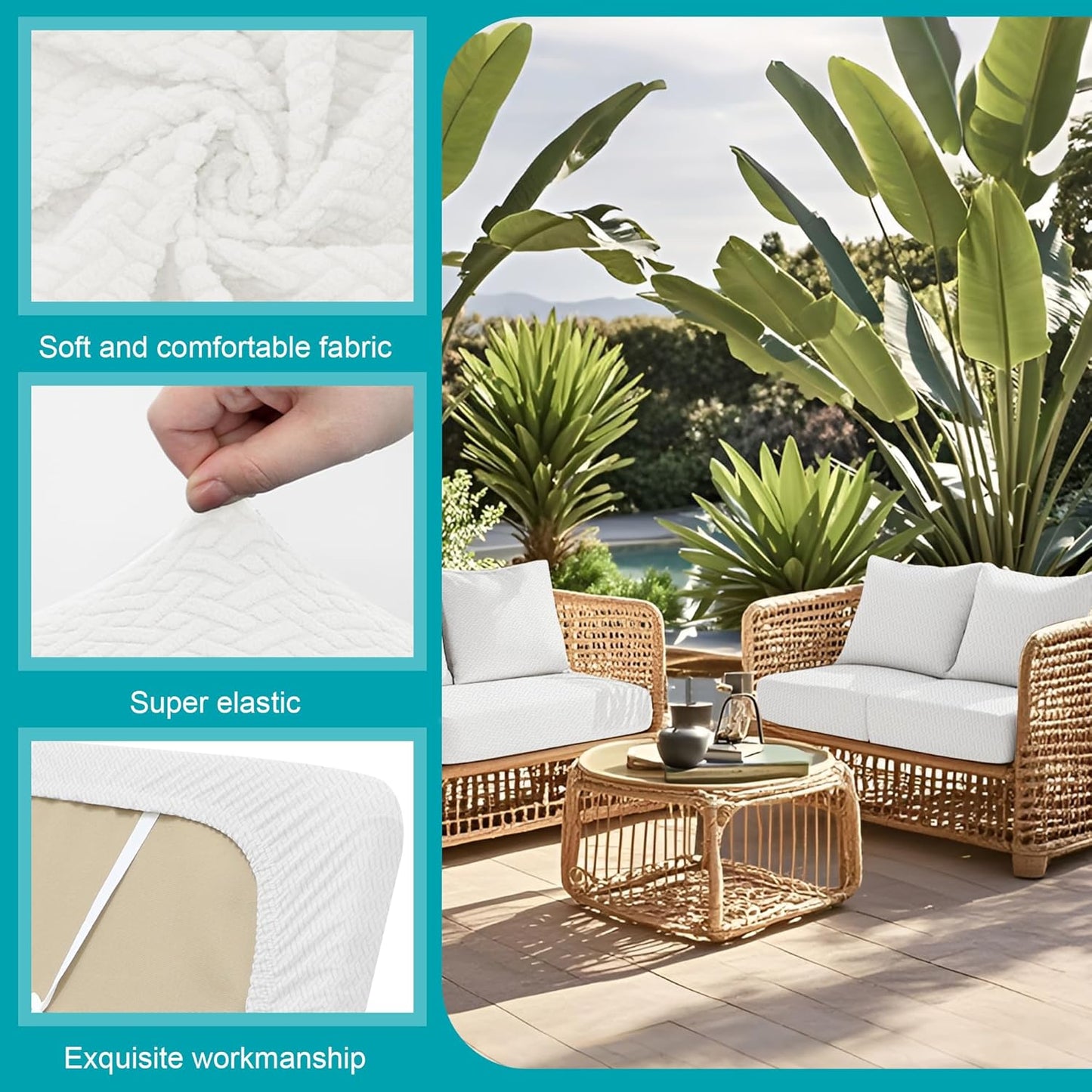 Skiennix 12-Piece Stretch Patio Cushion Covers - Washable & Reusable Outdoor Sofa Slipcovers | Jade White