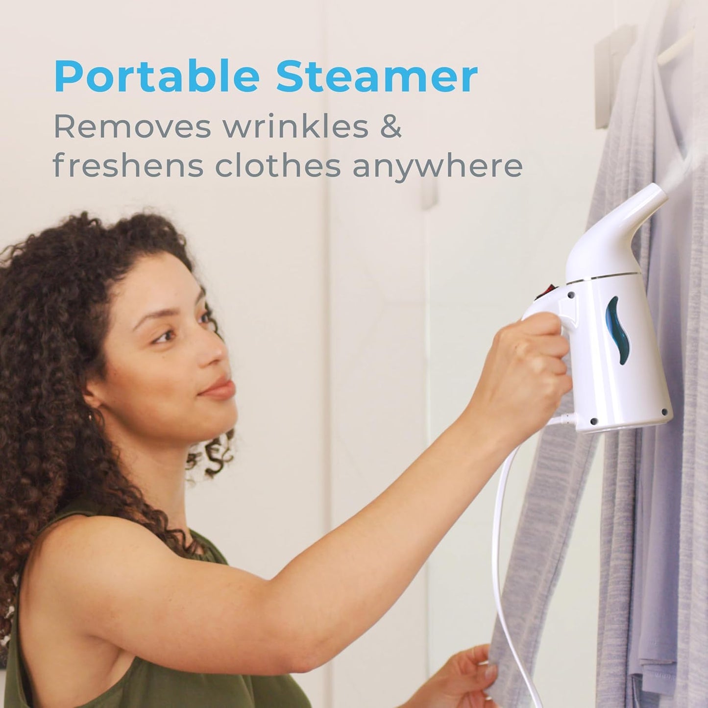 Pure Enrichment Portable Fabric Steamer - Fast-Heating Handheld Travel Garment Steamer | Safe on All Fabrics, Lightweight, Auto Shut-Off (White)