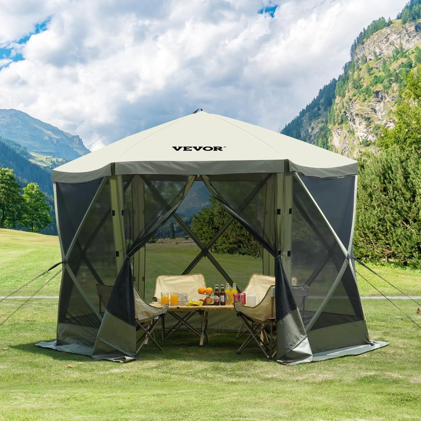 VEVOR Pop Up Gazebo | 6-Sided Canopy Sun Shelter with Removable Privacy Cloths | 10x10FT Army Green