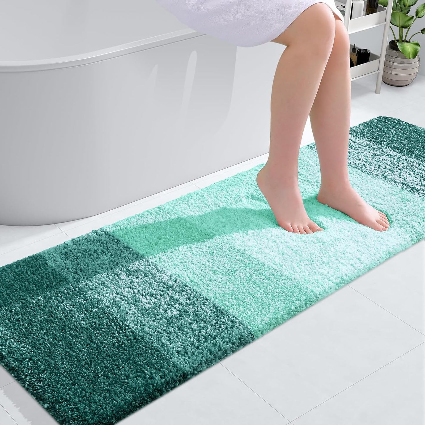 OLANLY Bathroom Runner Rug - Extra Soft Microfiber Mat with Rubber Backing | Quick Dry, 59x20, Blackish Green