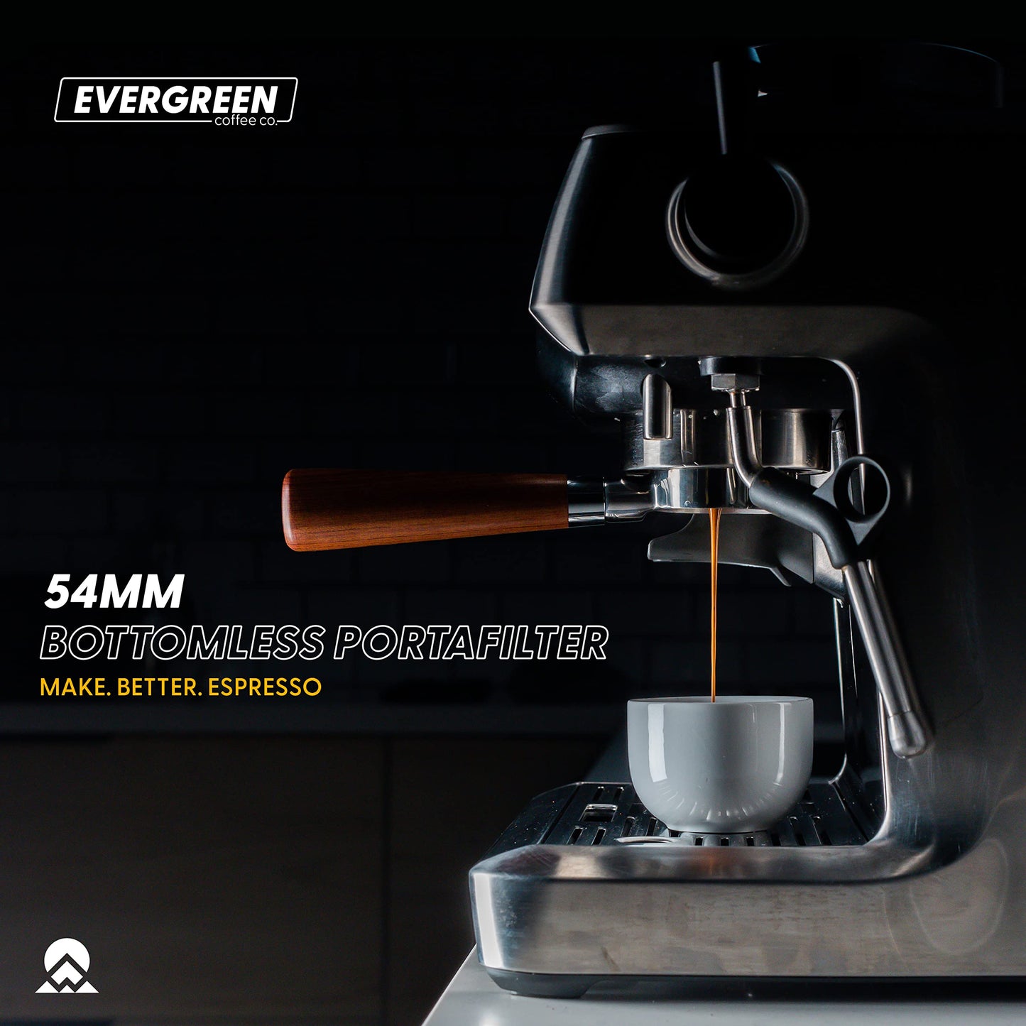 Evergreen Coffee | 54mm Bottomless Naked Portafilter Wood Handle with filter basket + Tamp Mat 304 Stainless Steel. For Breville Barista Express Pro touch, BES870XL, BES870BSXL, BES78VSS, BES880BSS