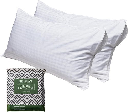 Beckham Hotel Collection King Size White Pillow Protectors - Soft, Breathable Cotton, Set of 4
