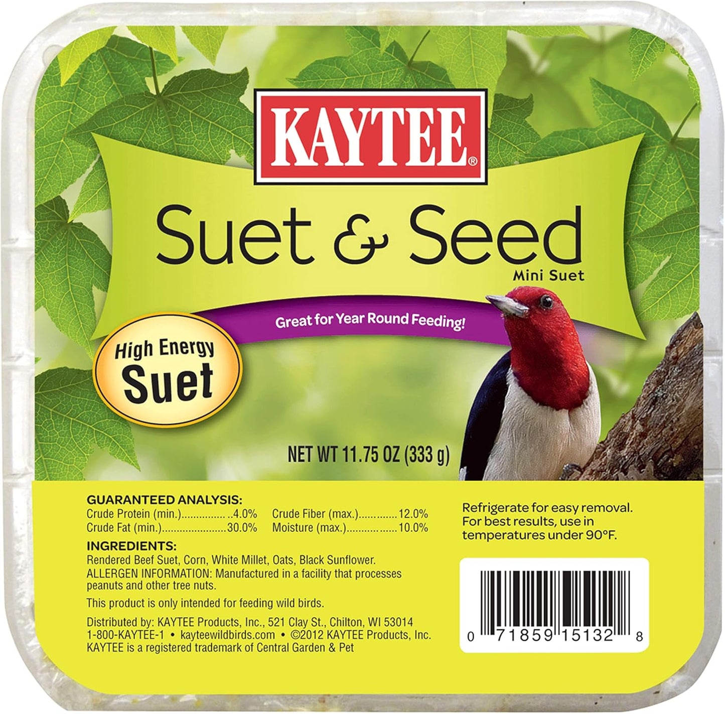 Kaytee High Energy Suet - 11.75 Ounces of Nutritious Bird Food for Wild Birds