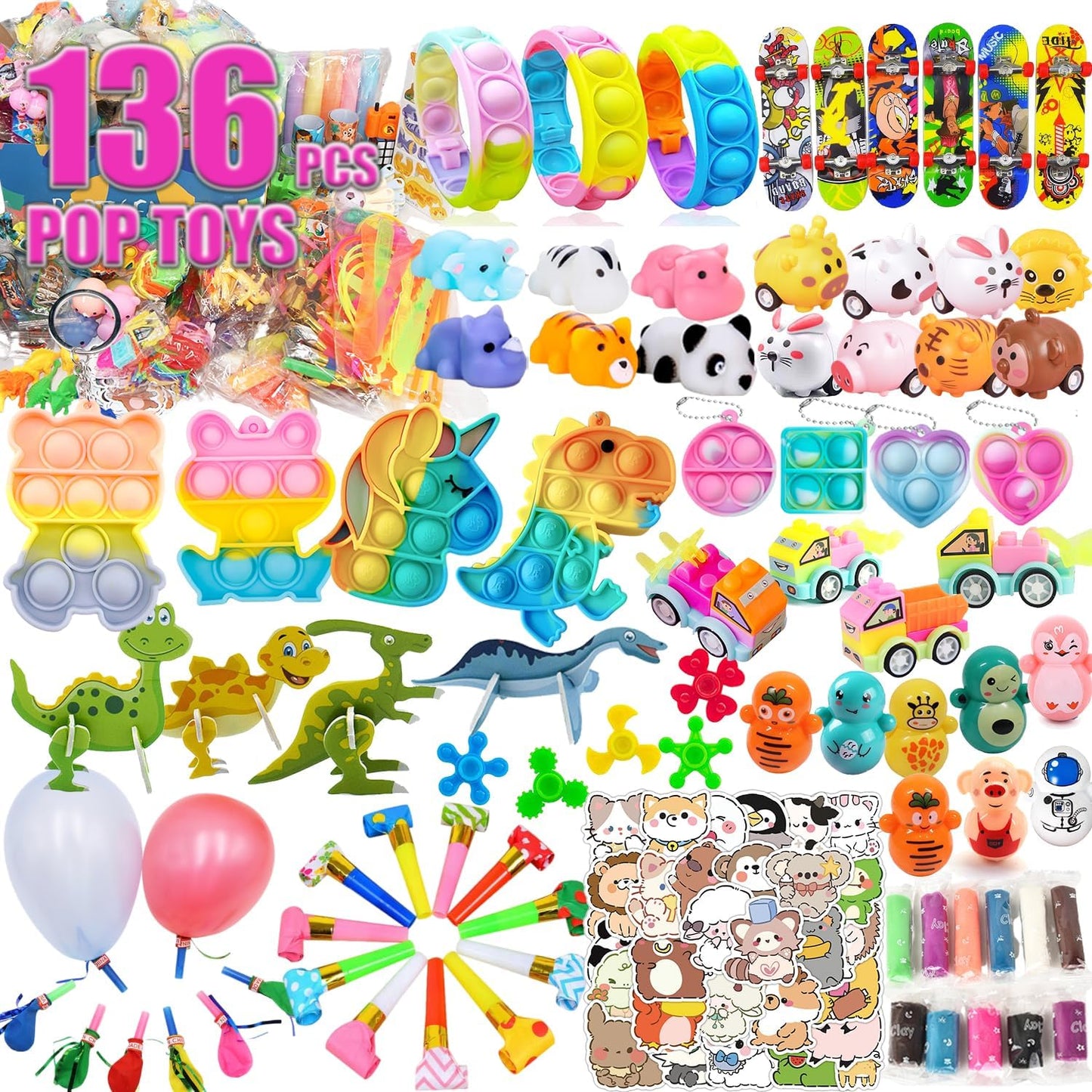 Skiennix 136 Pcs Kids Party Favors - 5-in-1 Classroom Prize Box for Ages 4-10 | Carnival Treasure Box Stuffers