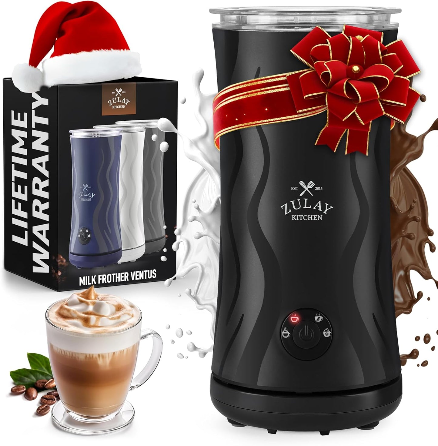 Zulay 4-in-1 Milk Frother & Steamer - Automatic Hot/Cold Foam Maker with Auto Shut Off - Black