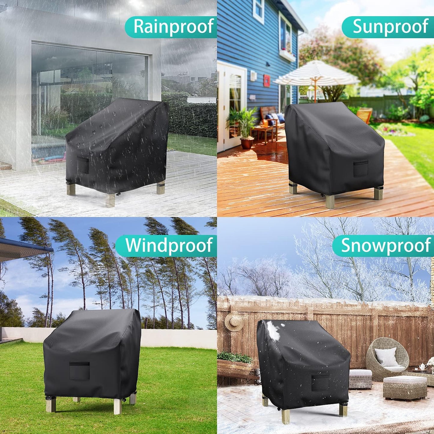 Patio Chair Covers - Waterproof 600D Heavy Duty Oxford Cloth | 2 Pack for Large Lounge Chairs, Black 38" W x 31" D x 29" H