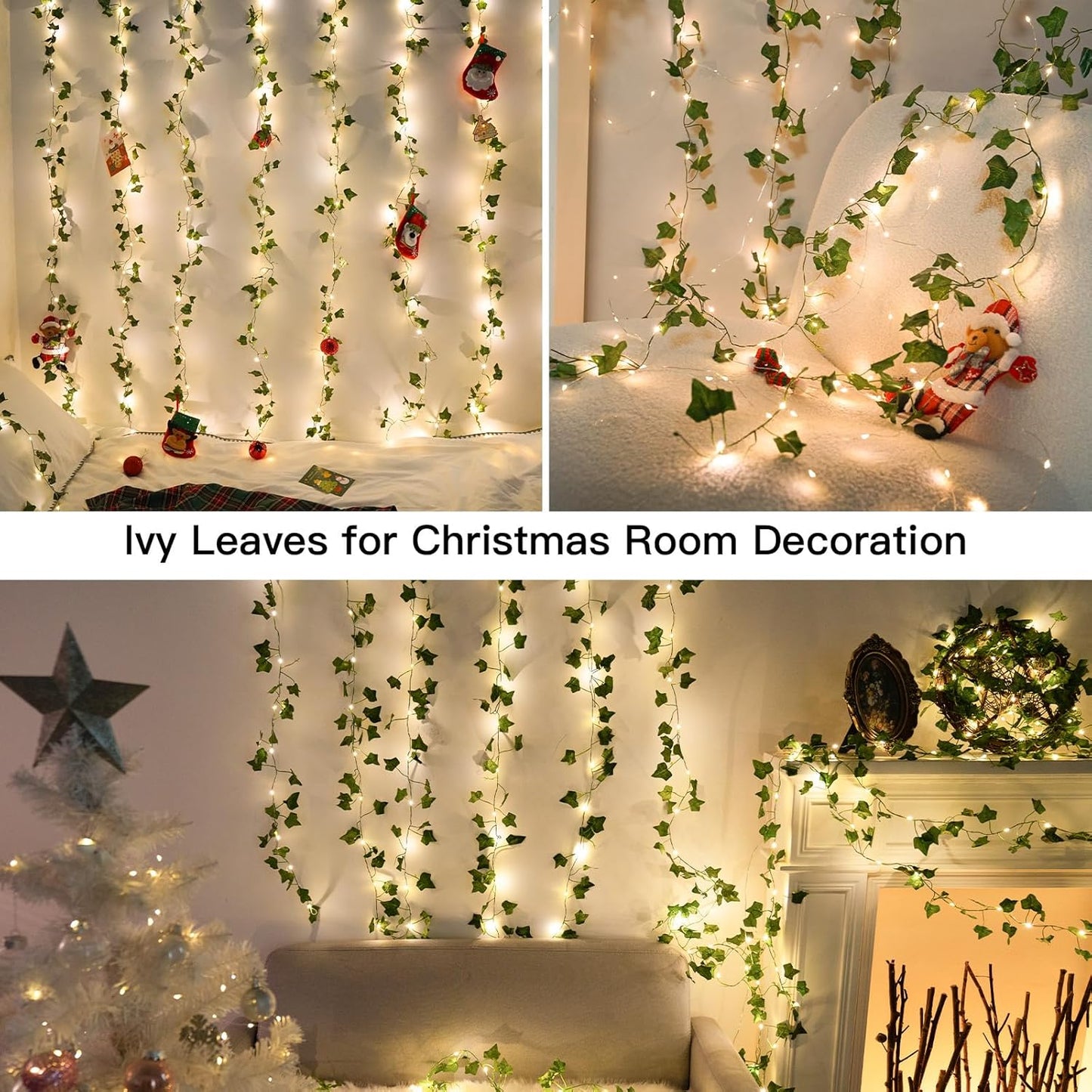 Suddus LED Fairy Lights Vines - 200 Warm White Lights for Bedroom, Dorm, Wedding & Party | 6.5ft x 6.5ft