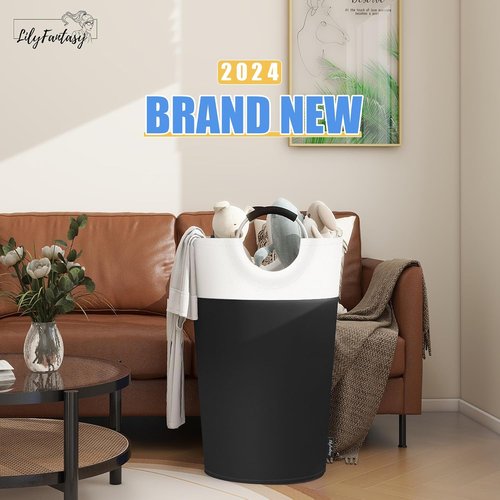 90L Collapsible Laundry Basket by [Brand Name] - Waterproof Hamper with Padded Handles | Black Foldable Design