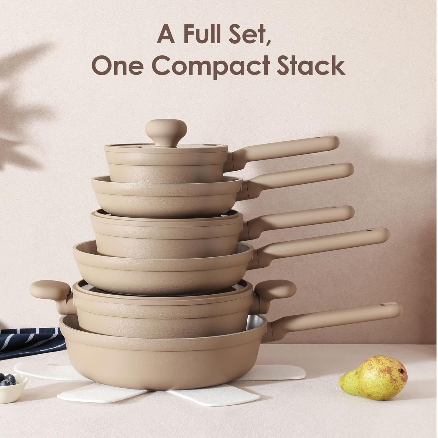 SENSARTE Ceramic Nonstick Cookware Set - 17-Piece Induction Kitchen Set | Healthy & Nontoxic, Taupe