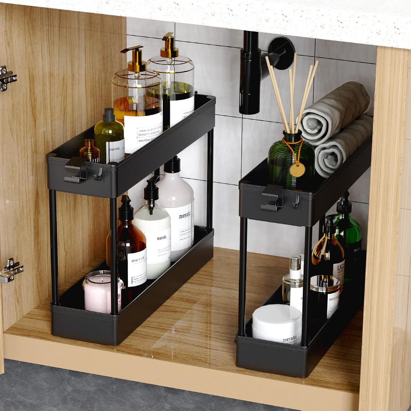 SPACEKEEPER Slim Rolling Storage Cart - 4-Tier Mobile Organizer for Bathroom, Kitchen & Laundry - Black