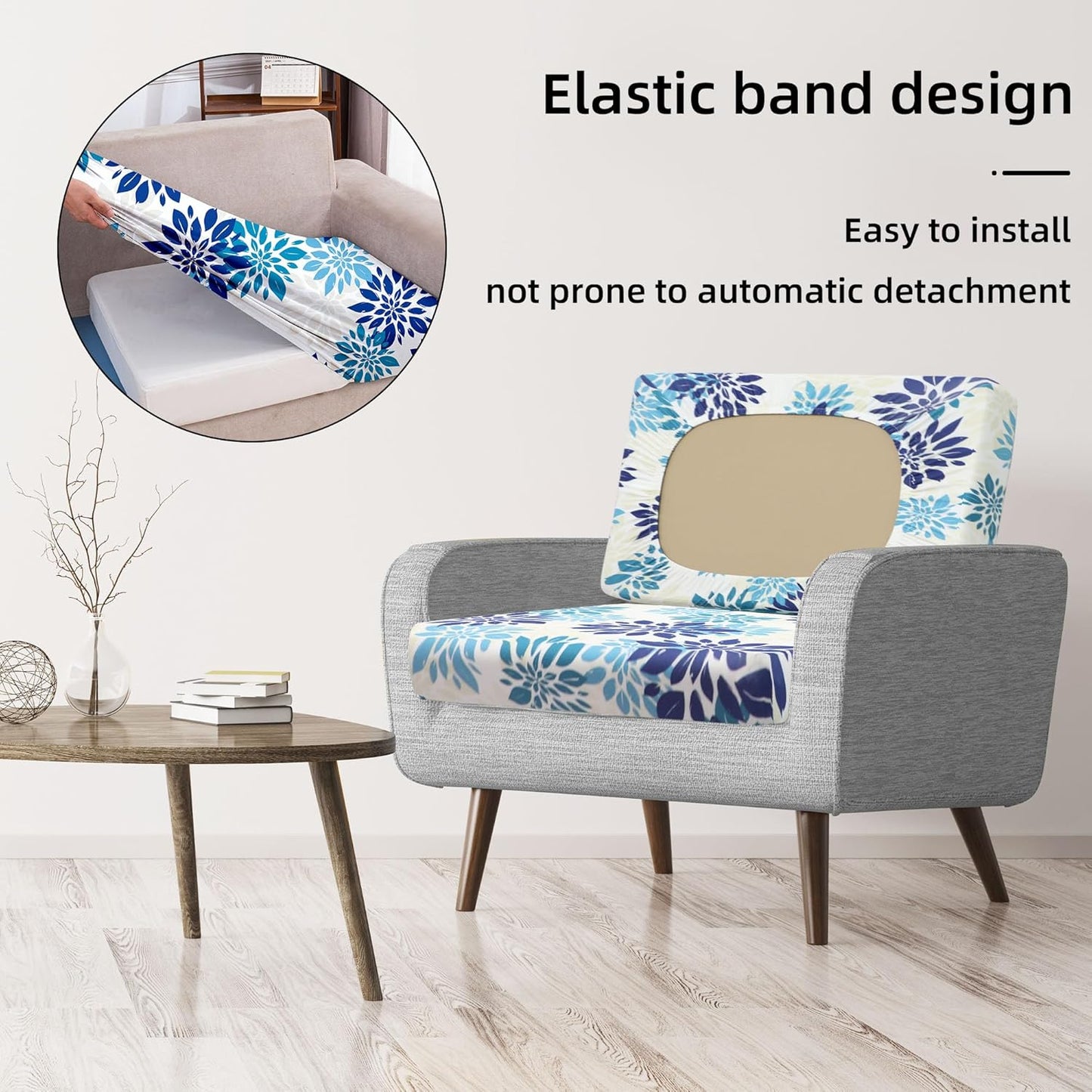 Skiennix 8-Piece Stretch Patio Cushion Covers - Washable Outdoor Sofa Slipcovers in Blue Flower Design