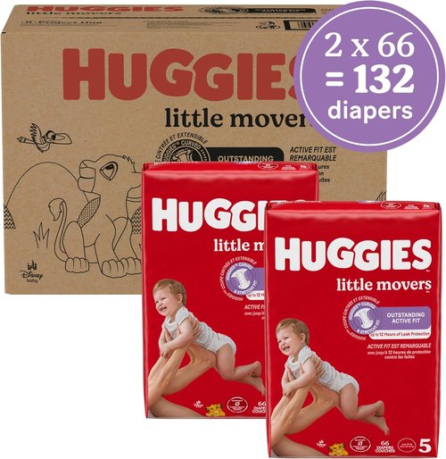 Huggies Little Movers Size 5 Diapers - 132 Count (2 Packs of 66) for Babies 27+ lbs