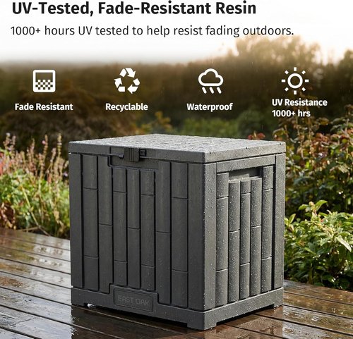EAST OAK Outdoor Storage Box - 31 Gallon Waterproof Resin Bin for Cushions & Tools | Lockable, UV Resistant, Grey