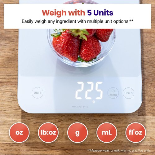 Etekcity Digital Kitchen Scale - 22lb Waterproof Weight Scale for Cooking & Baking | Accurate to 0.05oz/1g