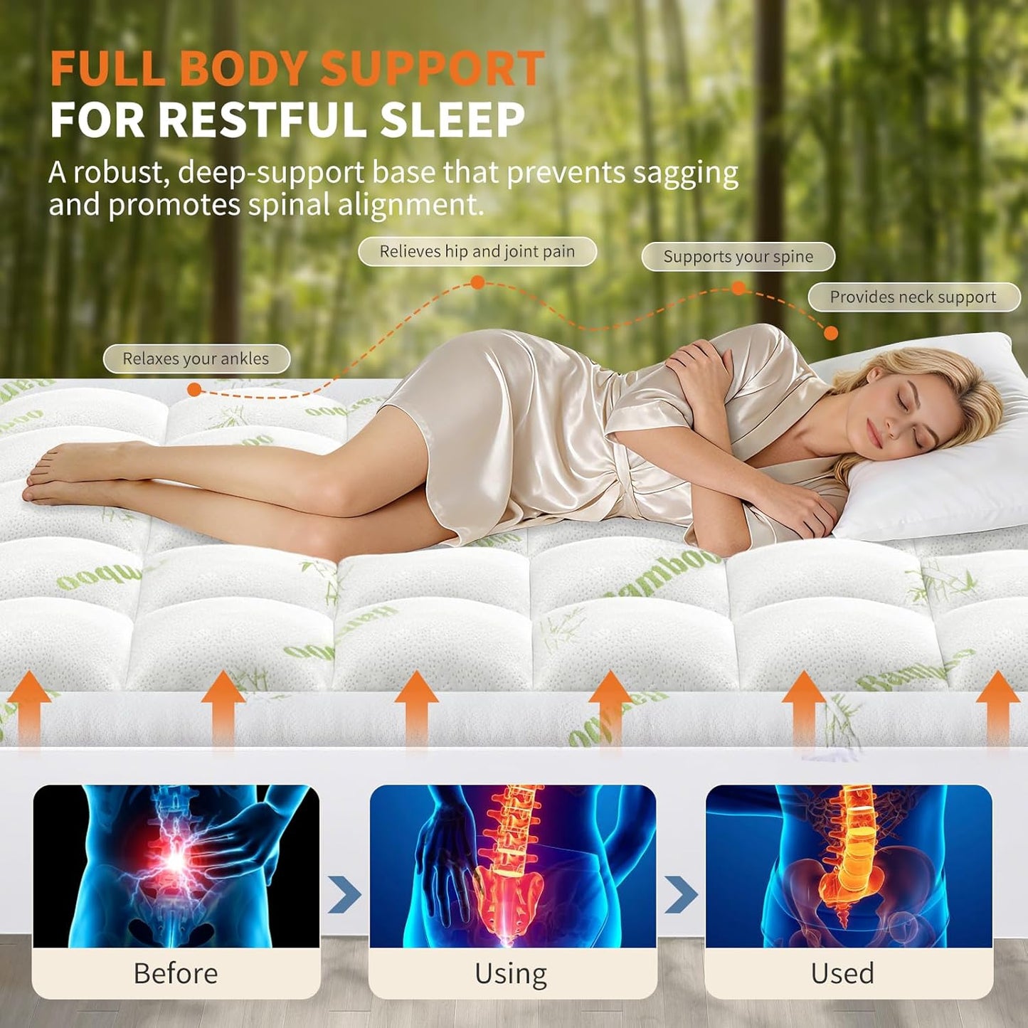 Sweetcrispy Ultra Soft Mattress Topper - Queen Size Bamboo Viscose Pillow Top for Cooling & Back Pain Relief | Deep Pocket Comfort, Green