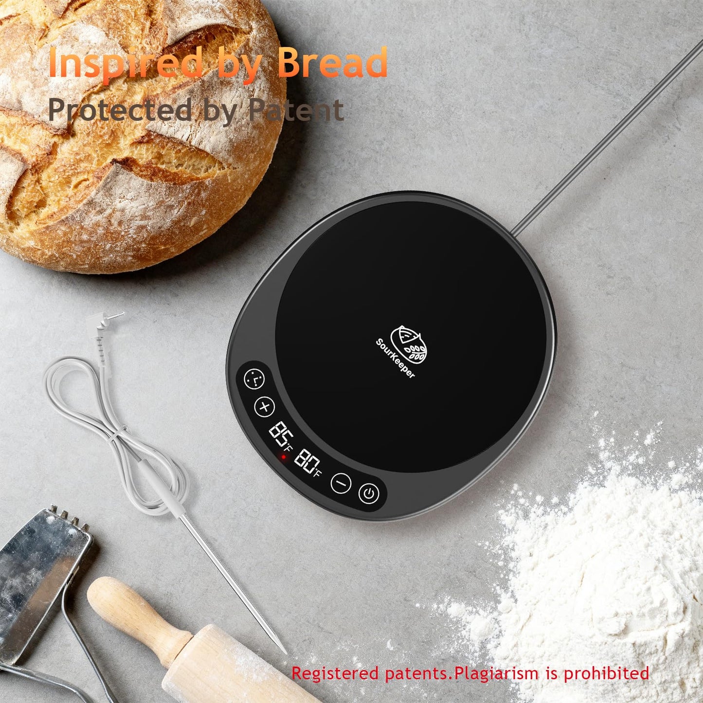 SourKeeper, Larger 2-in-1 Sourdough Starter Warmer Pro - 2026 Upgrade Larger Heating Plate, Dough Temp Probe, 1°F Control (70–110°F), 24H Timer, Real-Time Monitoring, for Beginner Bakers-Transparent