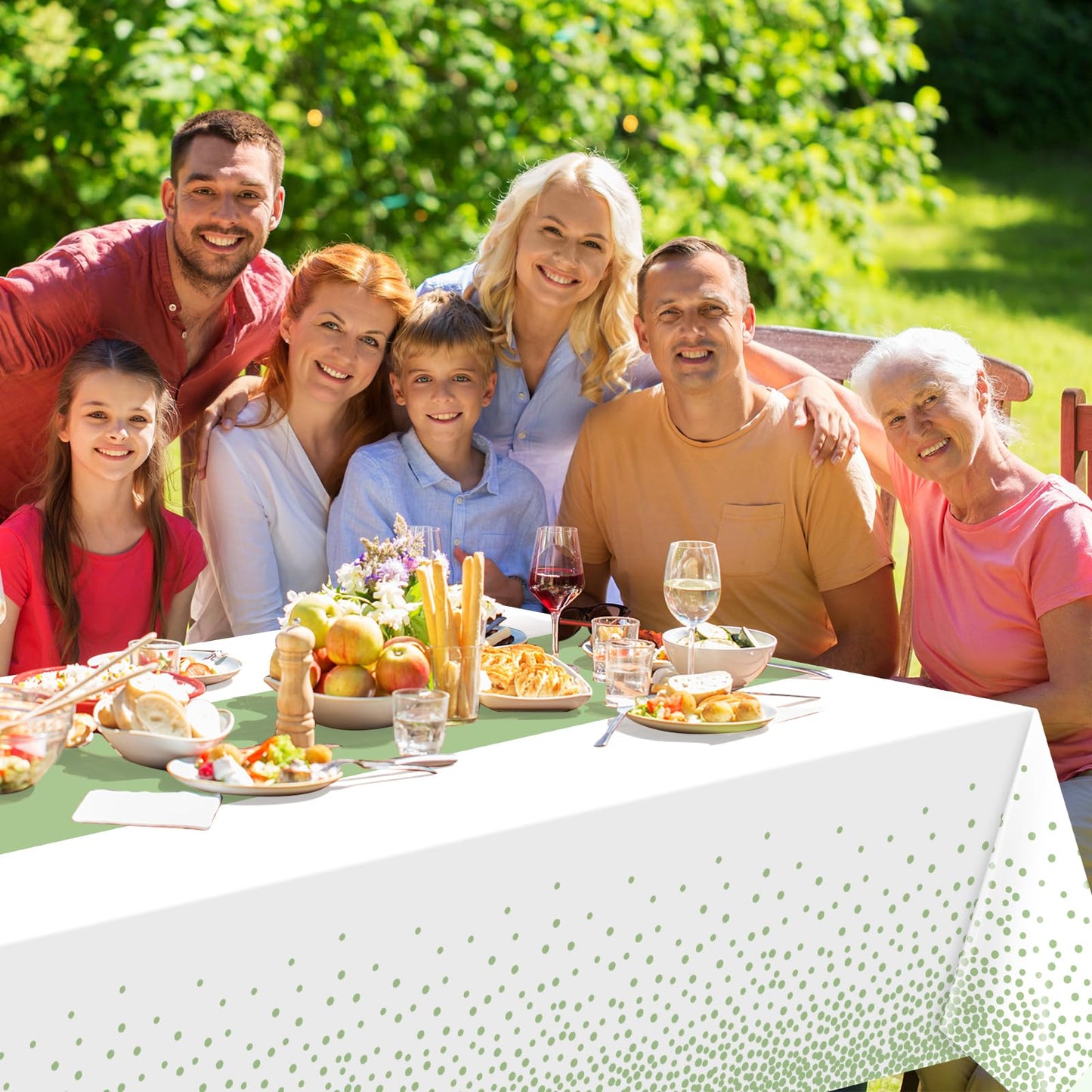 3Pcs White and Sage Green Tablecloth Decorations,Plastic White Table Cloth Printed Green Table Runner Disposable Rectangle Tables Cover for Birthday Wedding Anniversary Graduation Party,54 x108 Inch