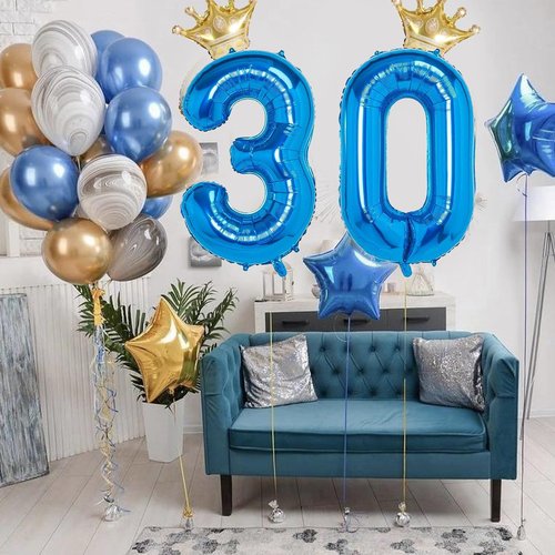 10 Number Balloon Blue 40 inch Big Foil Crown Helium 10th Balloons for 10 Year Old Boy Girl Birthday Party Decorations Wedding Anniversary Events Supplies