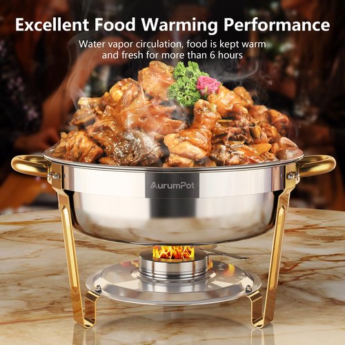 AurumPot Chafing Dishes for Buffet 4 Pack, 6QT Stainless Steel Round Chafing Dish Buffet Set for Parties, Wedding, Christmas Gatherings, Catering Events[Visible Glass Cover] Buffet Servers and Warmers