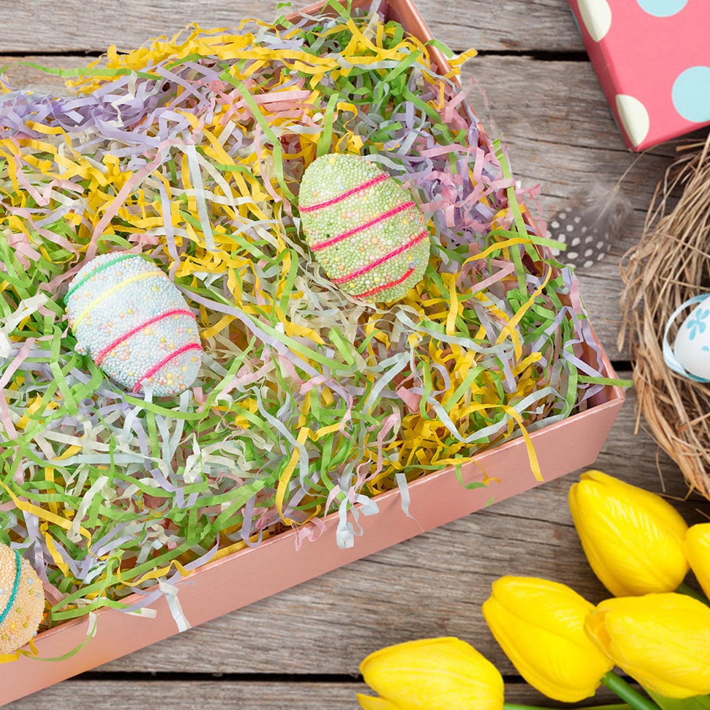CIPOWM 340g/12oz Easter Grass Shredded Paper Filler 6 Colors Paper Shred Crinkle Raffia Paper Filler for Easter Gift Wrapping Boxes Bags Basket Filling Party Supply(6 Colors)