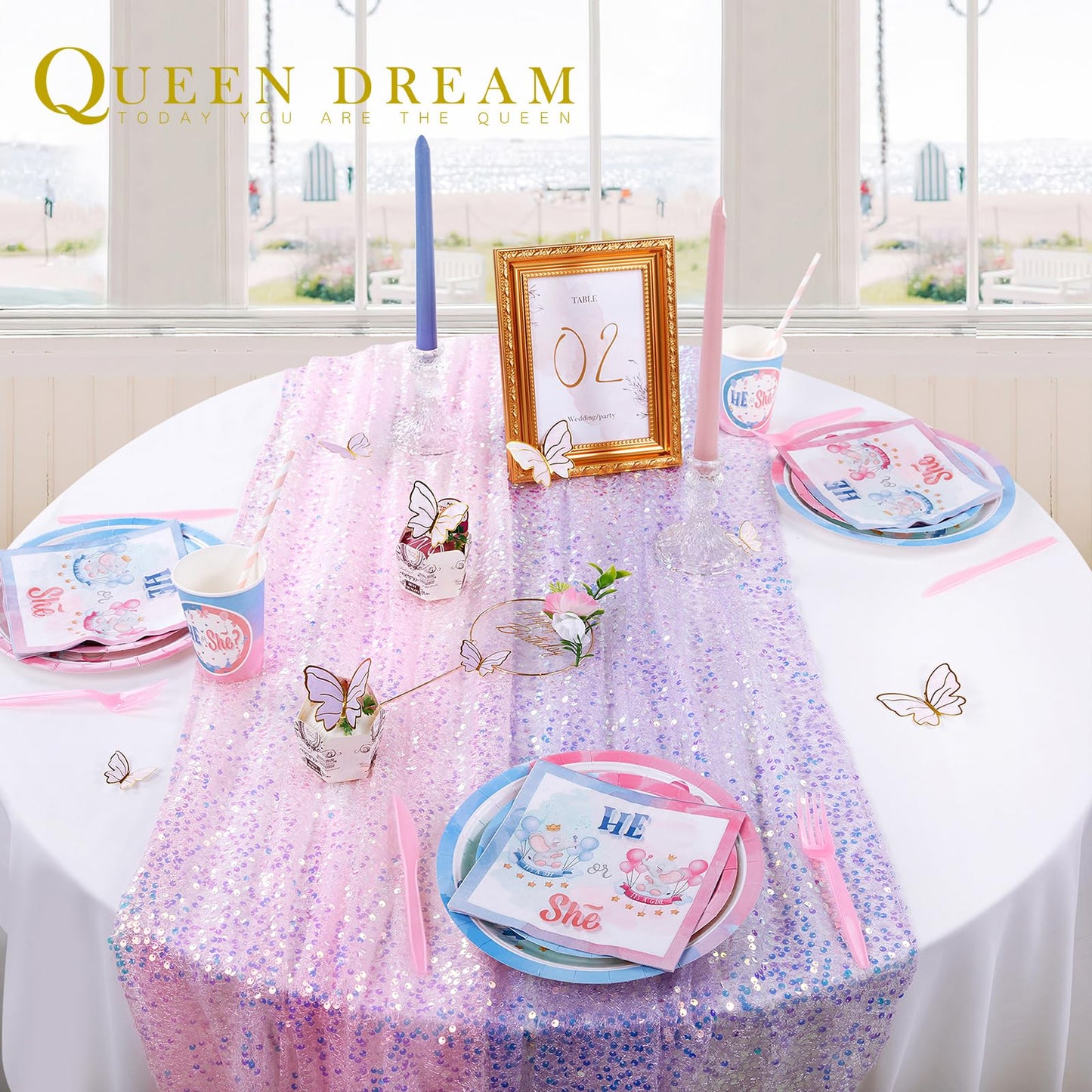 Sequin Iridescent Table Runner 25x120 Inches Purple Table Runners Sparkly Lavender Fabric Mermaid Party Decorations