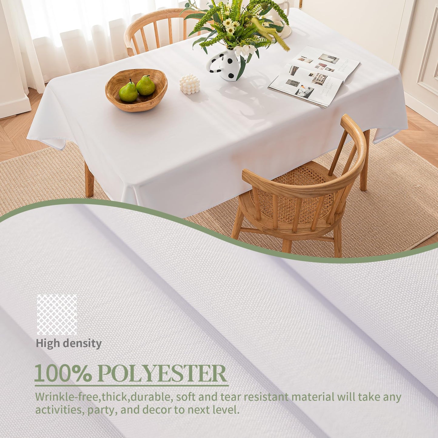 BYDOLL Table Cloth White 60x102 Inch Tablecloth 2 Pack for 6 Foot Rectangle Tables Outdoor Washable Wrinkle Free and Spillproof Polyester Tablecloth for Festival Wedding Party Cover