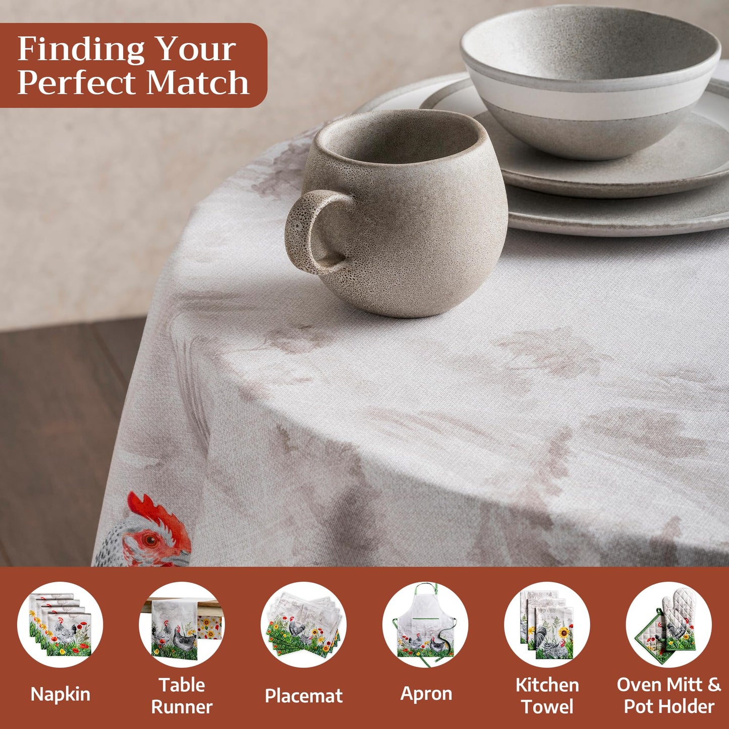Maison d' Hermine Table Cloth Round Table 100% Cotton 69 Round Inches Tablecloth Reusable Decorative for Dining Kitchen Room Farmhouse Home Gifts for Mothers Day Spring Summer - Basse Cour