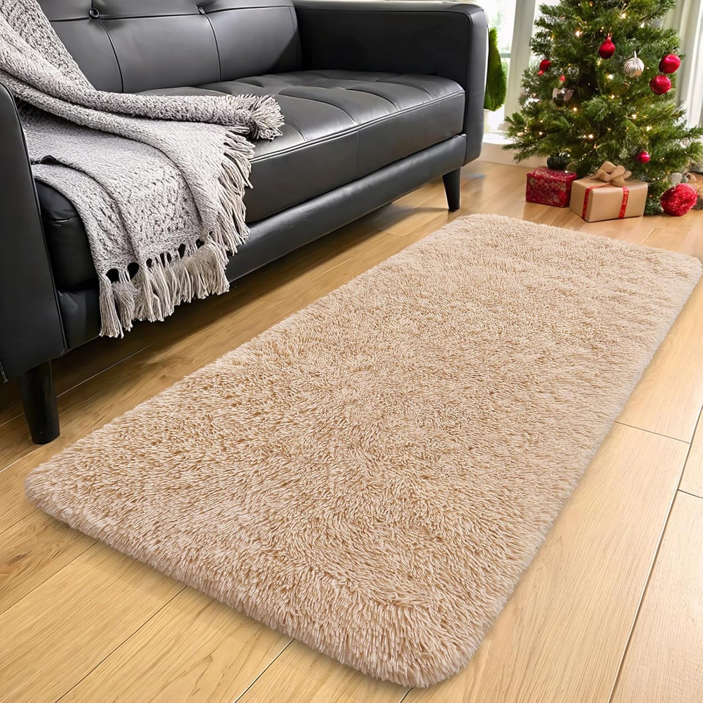 OLANLY 2x5 Machine Washable Runner Rug - Soft Fluffy Shaggy Design for Bedroom & Hallway | Beige Indoor Carpet